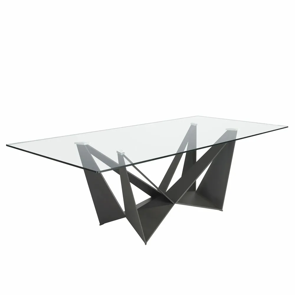 Dining Tables - Rectangular tempered glass and black steel dining table - ANGEL CERDÁ