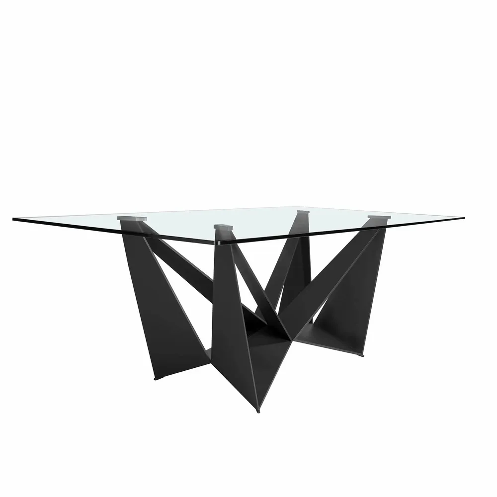 Dining Tables - Rectangular tempered glass and black steel dining table - ANGEL CERDÁ