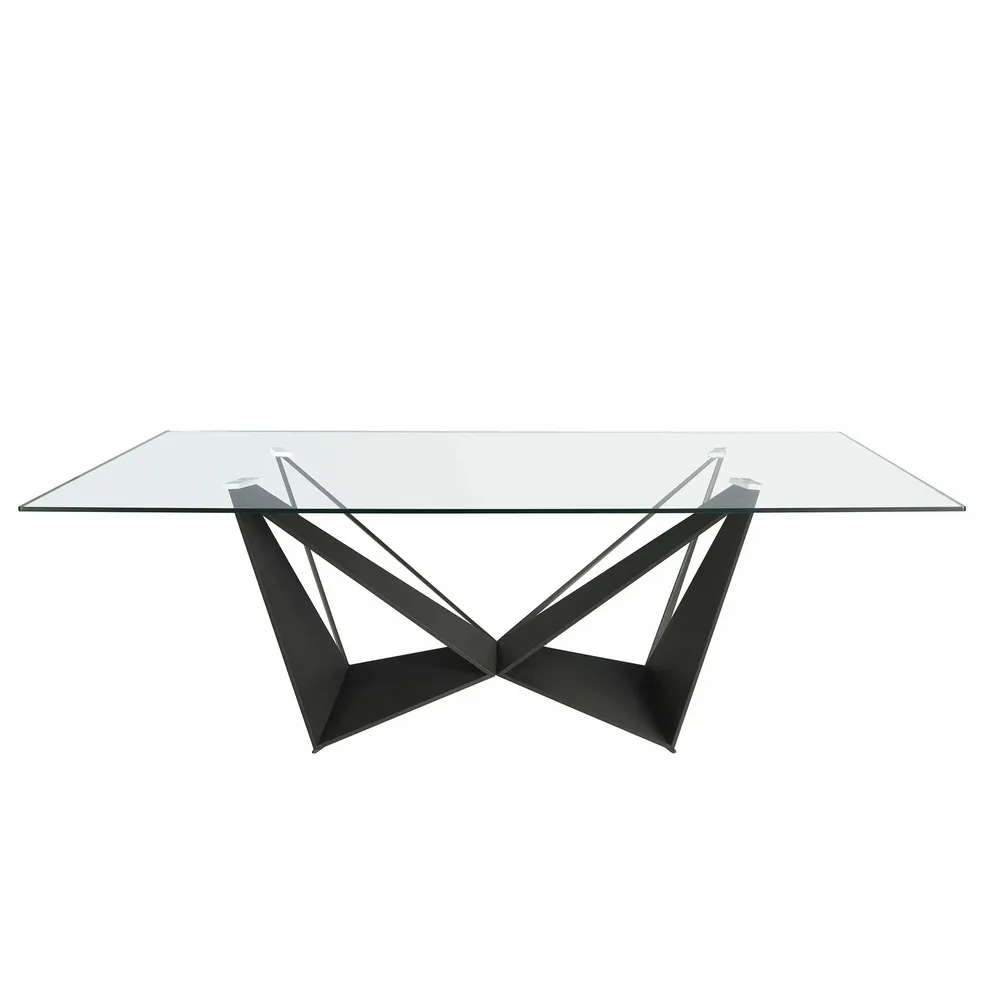 Dining Tables - Rectangular tempered glass and black steel dining table - ANGEL CERDÁ