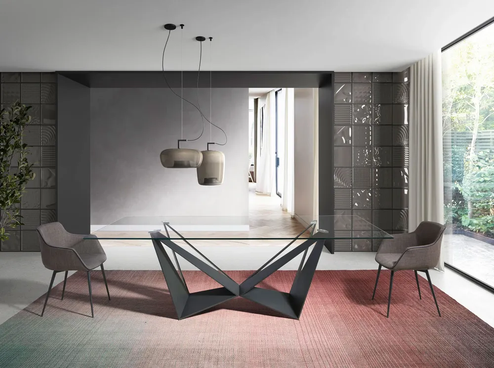 Dining Tables - Rectangular tempered glass and black steel dining table - ANGEL CERDÁ