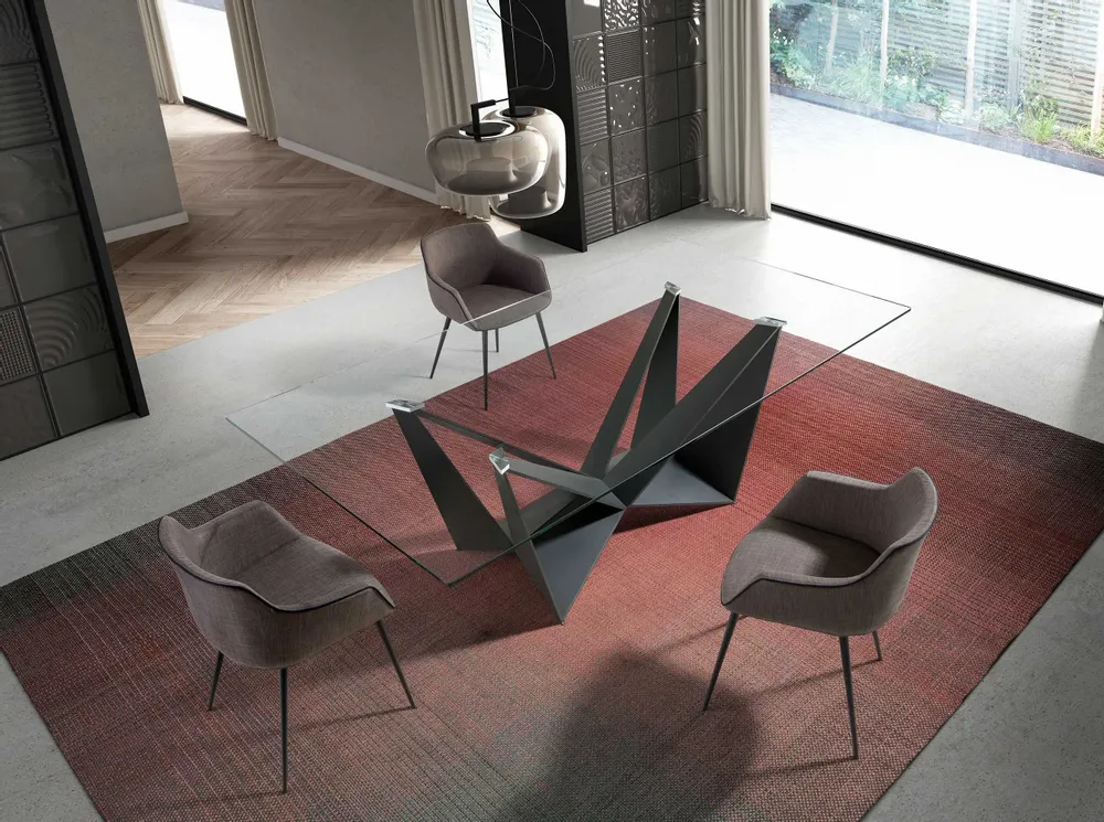Dining Tables - Rectangular tempered glass and black steel dining table - ANGEL CERDÁ