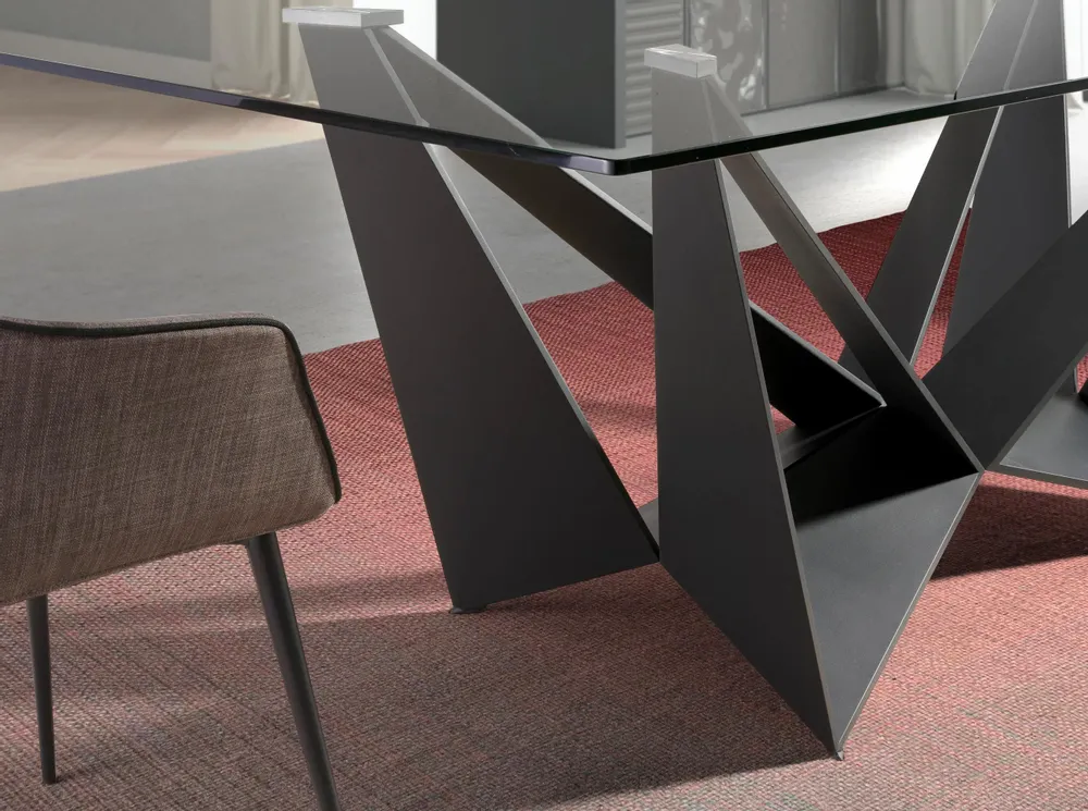 Dining Tables - Rectangular tempered glass and black steel dining table - ANGEL CERDÁ