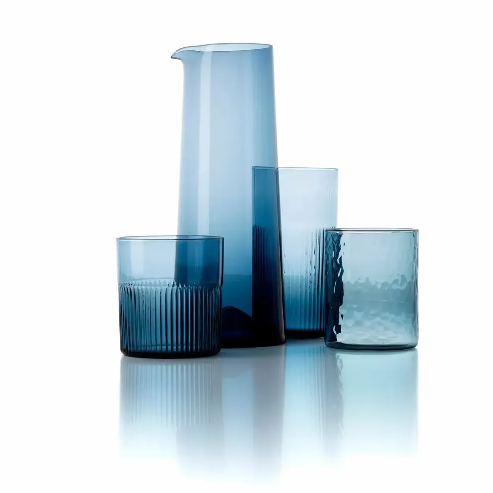 Glass - The Azure Rippled Low Tumbler - Blue - BAZAR BIZAR LIVING