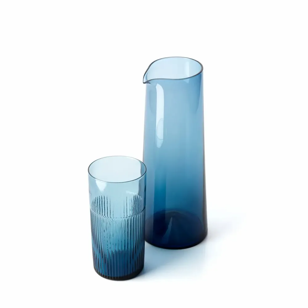 Glass - The Azure Rippled High Tumbler - Blue - BAZAR BIZAR LIVING
