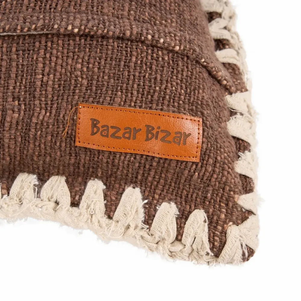 Fabric cushions - The Espresso Edge Cushion Cover - Brown White - BAZAR BIZAR LIVING