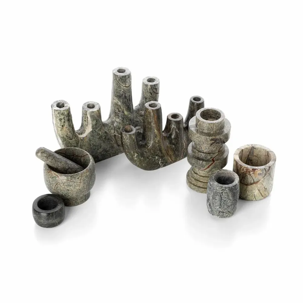 Candlesticks and candle holders - The Bidasar Marble Candle Holder - Green - Low - BAZAR BIZAR LIVING