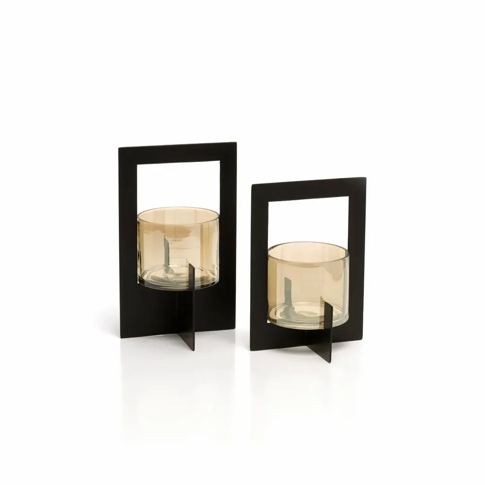 Bougeoirs et photophores  - Le Photophore Hurricane Framed - Noir - M - BAZAR BIZAR LIVING