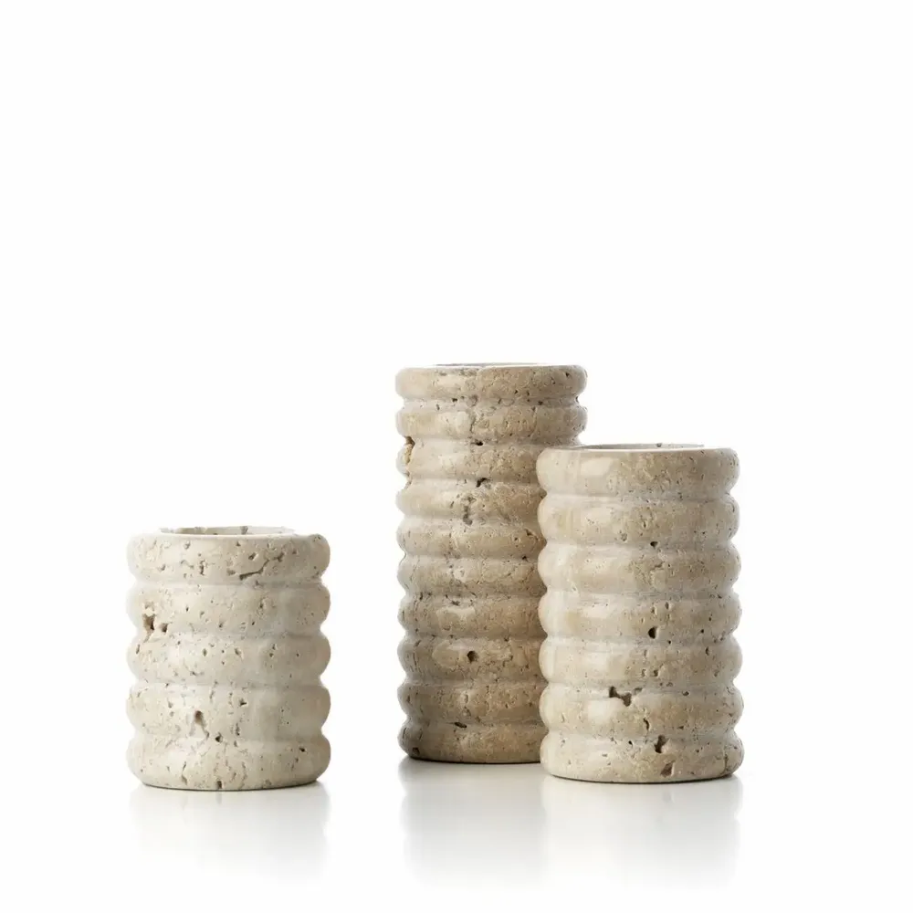 Bougeoirs et photophores  - Le Photophore Travertine Ripple T-Light - Beige - S - BAZAR BIZAR LIVING