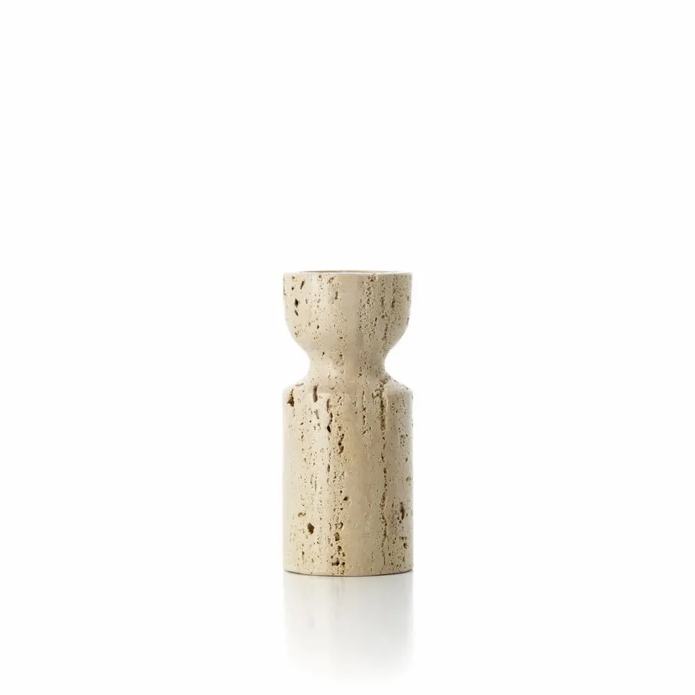 Candlesticks and candle holders - The Travertine Hourglass Candle Holder - Beige - S - BAZAR BIZAR LIVING