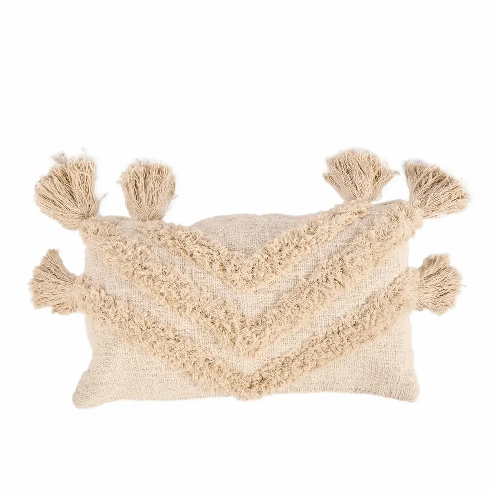 Fabric cushions - The Nomad Tassel Cushion Cover - Cream - BAZAR BIZAR LIVING