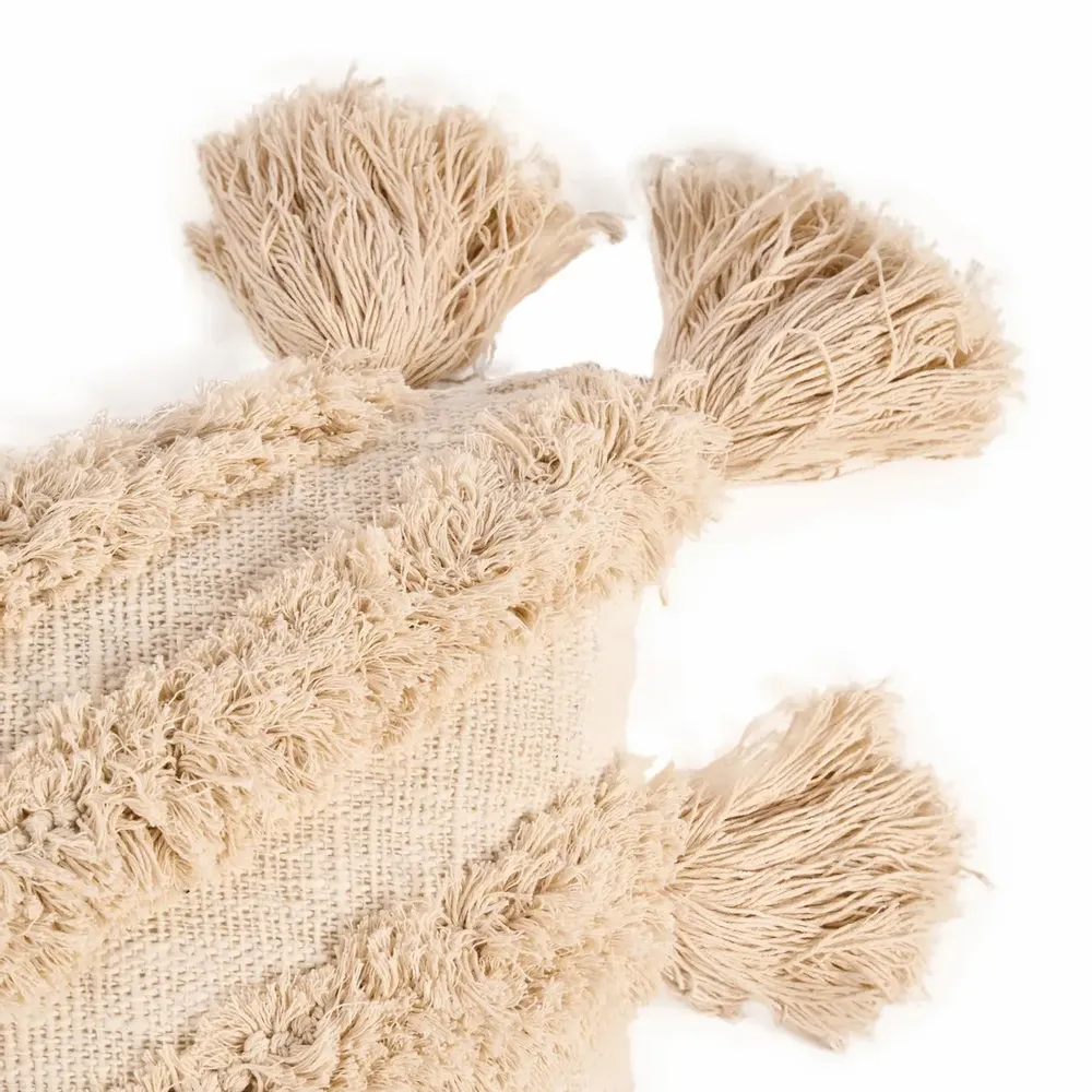 Fabric cushions - The Nomad Tassel Cushion Cover - Cream - BAZAR BIZAR LIVING