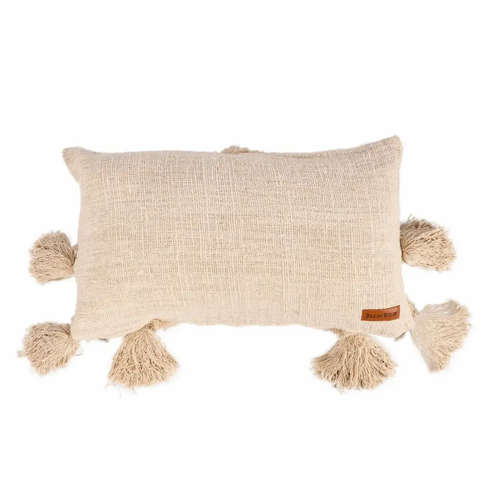 Fabric cushions - The Nomad Tassel Cushion Cover - Cream - BAZAR BIZAR LIVING