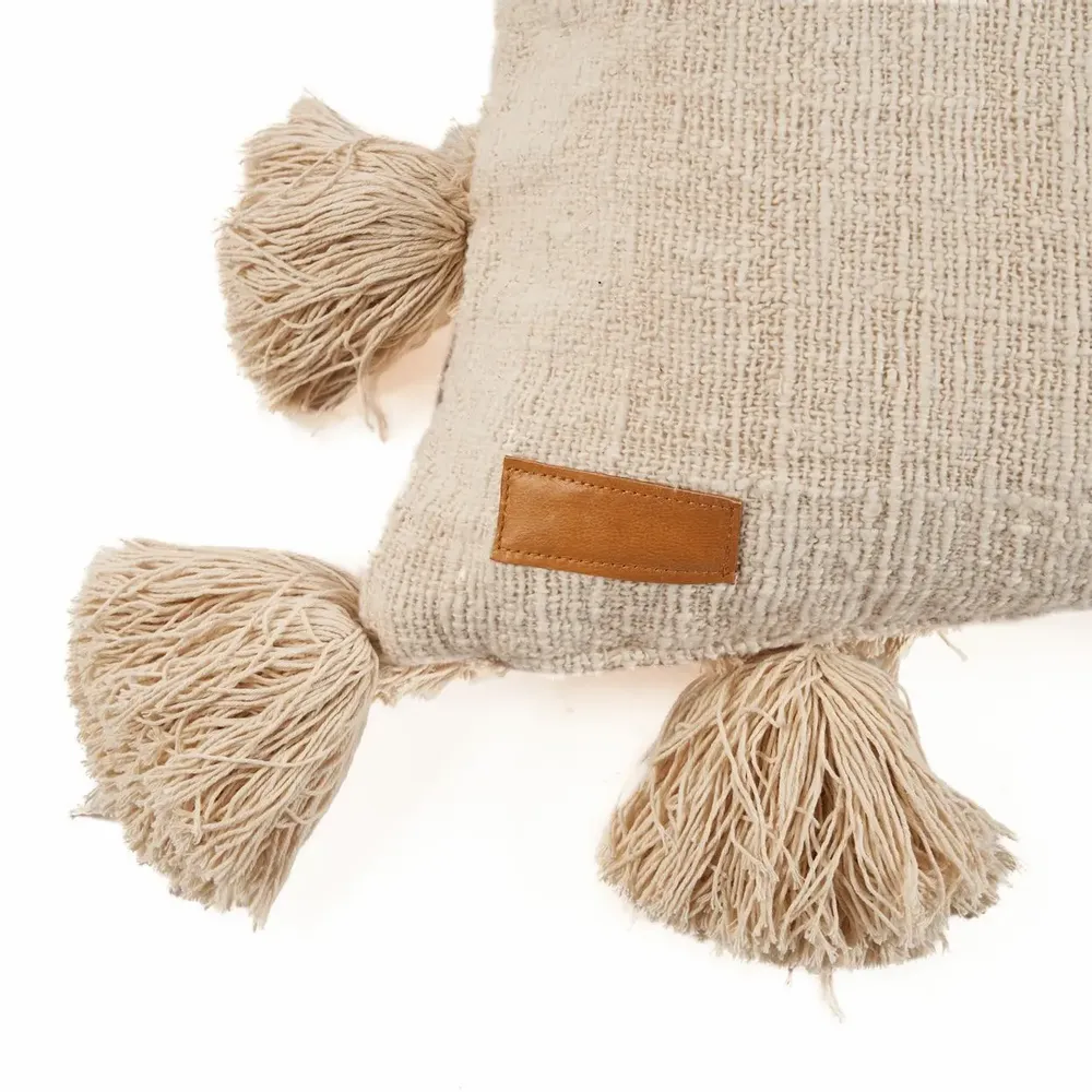 Fabric cushions - The Nomad Tassel Cushion Cover - Cream - BAZAR BIZAR LIVING