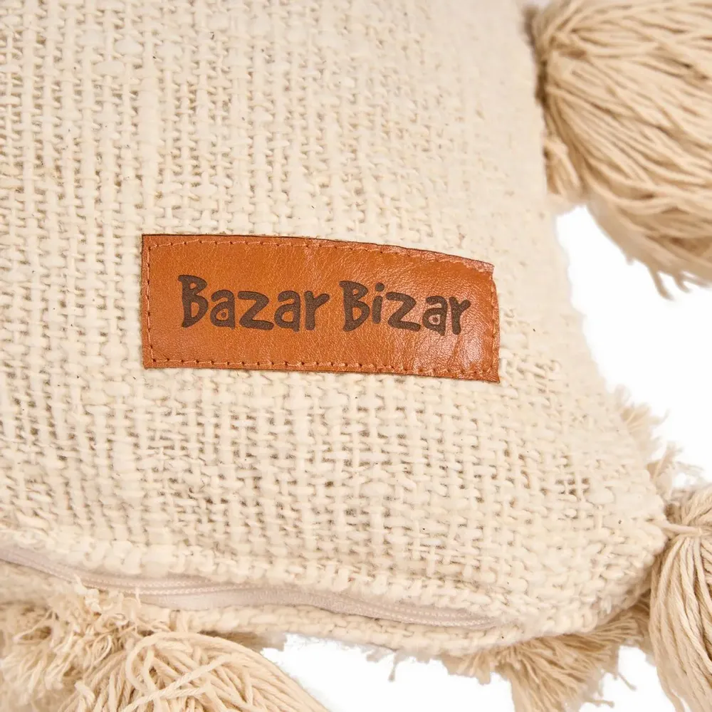 Fabric cushions - The Nomad Tassel Cushion Cover - Cream - BAZAR BIZAR LIVING