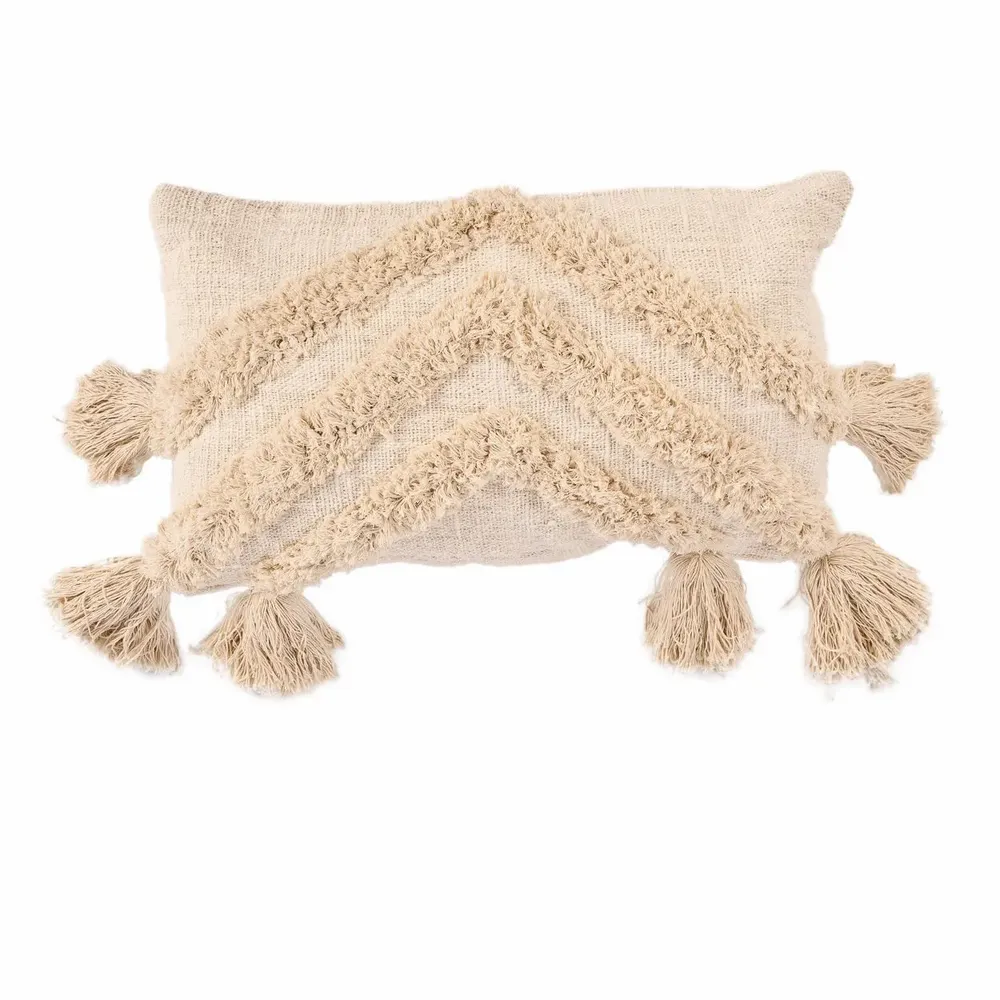 Fabric cushions - The Nomad Tassel Cushion Cover - Cream - BAZAR BIZAR LIVING