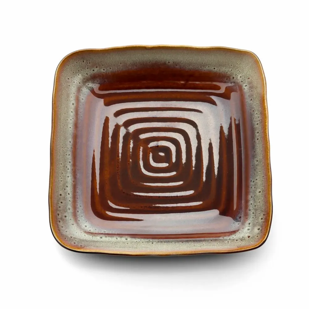 Assiettes au quotidien - L’Assiette Carrée Smoked Horizon - Brun Gris - M - BAZAR BIZAR LIVING