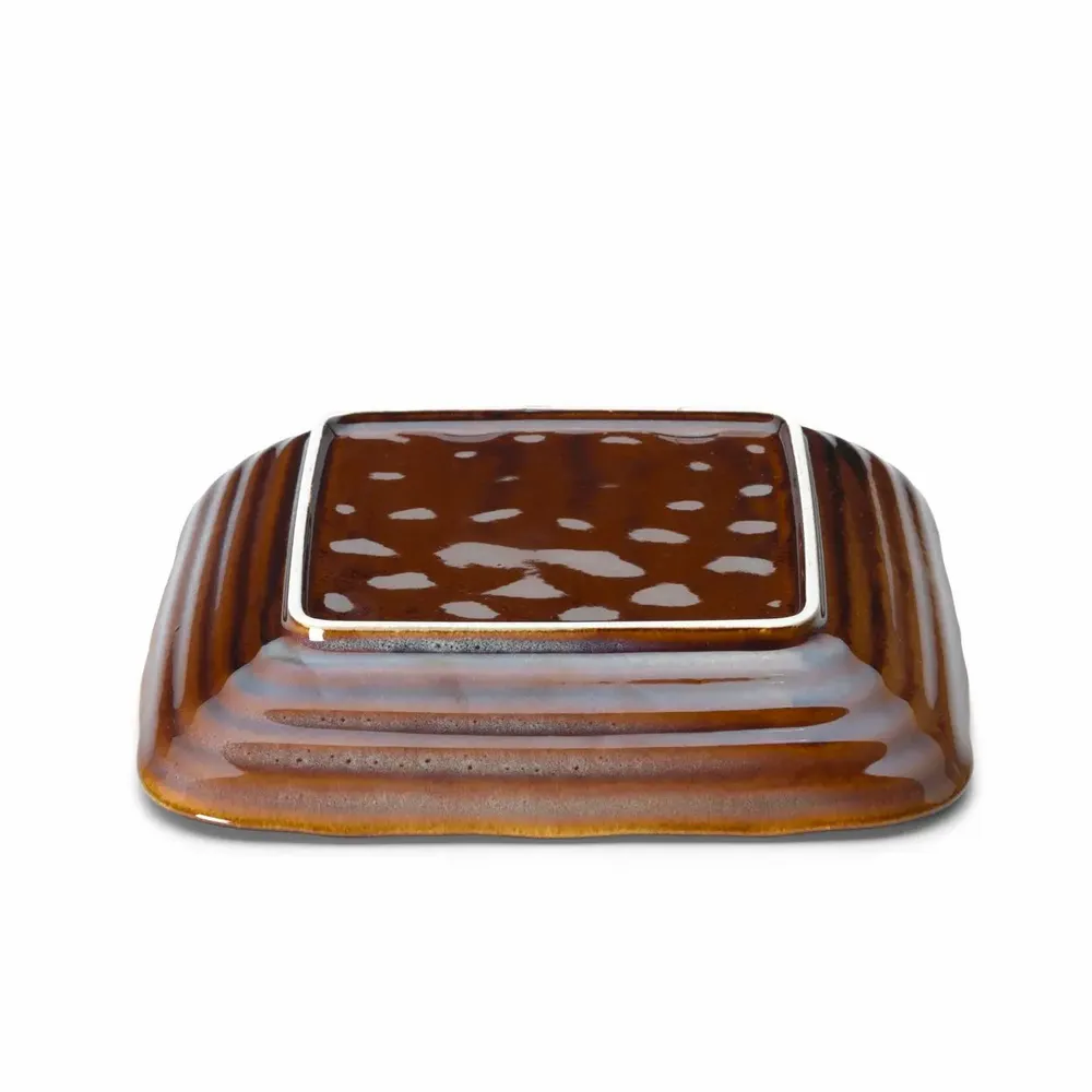 Assiettes au quotidien - L’Assiette Carrée Smoked Horizon - Brun Gris - M - BAZAR BIZAR LIVING