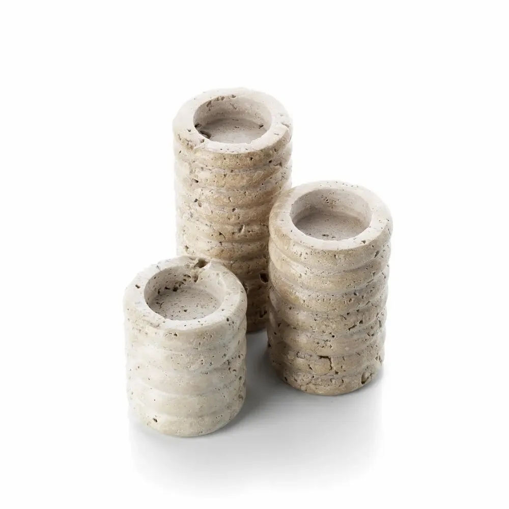 Bougeoirs et photophores  - Le Photophore Travertine Ripple T-Light - Beige - M - BAZAR BIZAR LIVING