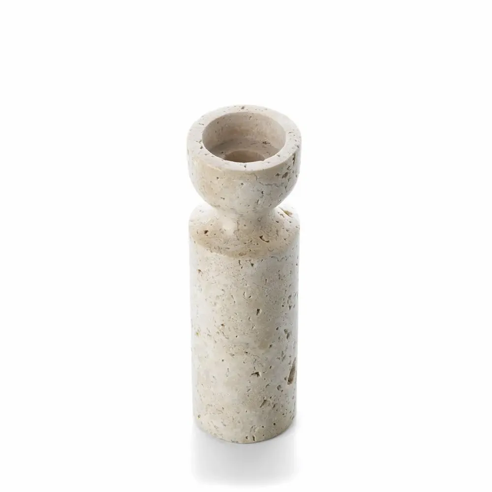 Candlesticks and candle holders - The Travertine Hourglass Candle Holder - Beige - M - BAZAR BIZAR LIVING