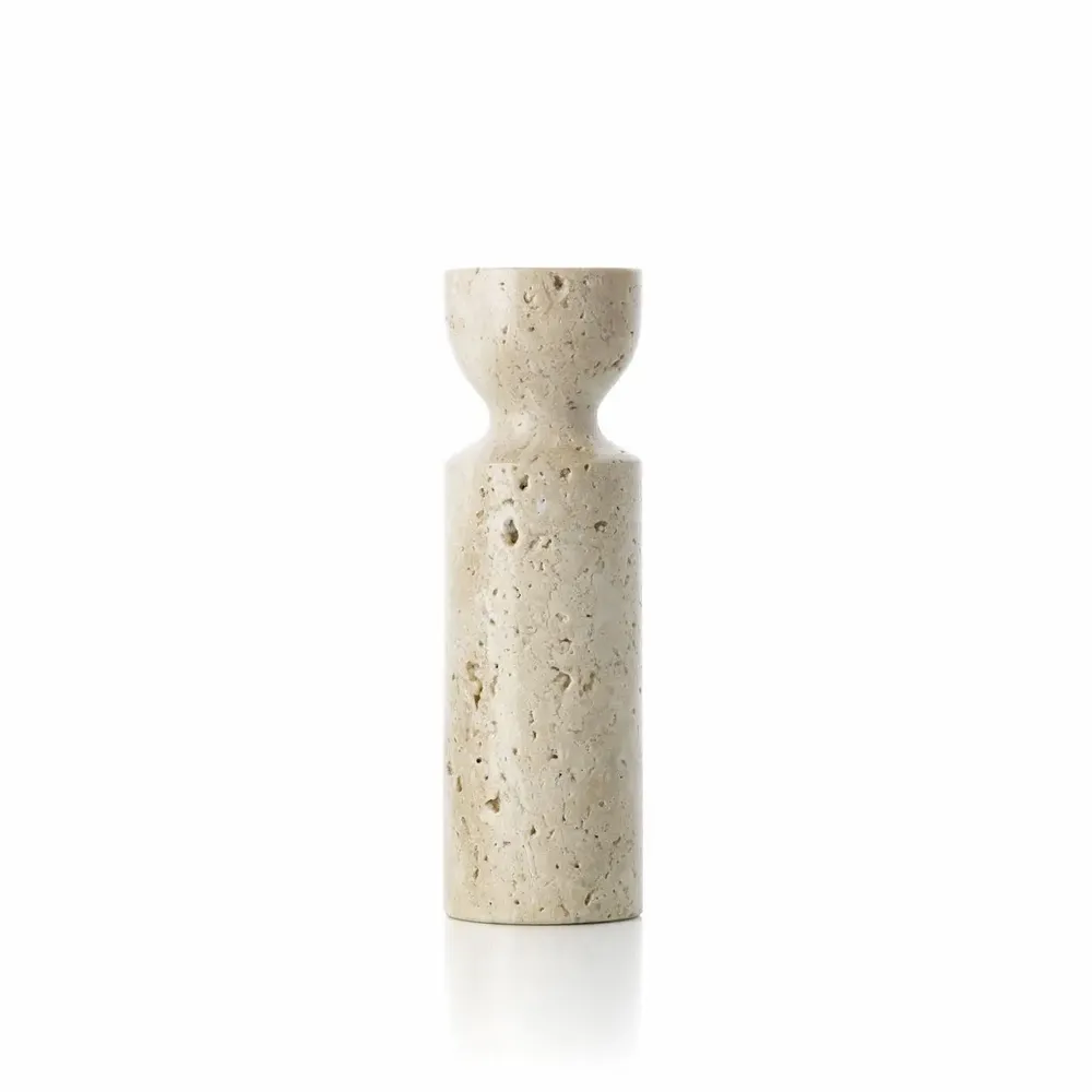 Candlesticks and candle holders - The Travertine Hourglass Candle Holder - Beige - M - BAZAR BIZAR LIVING