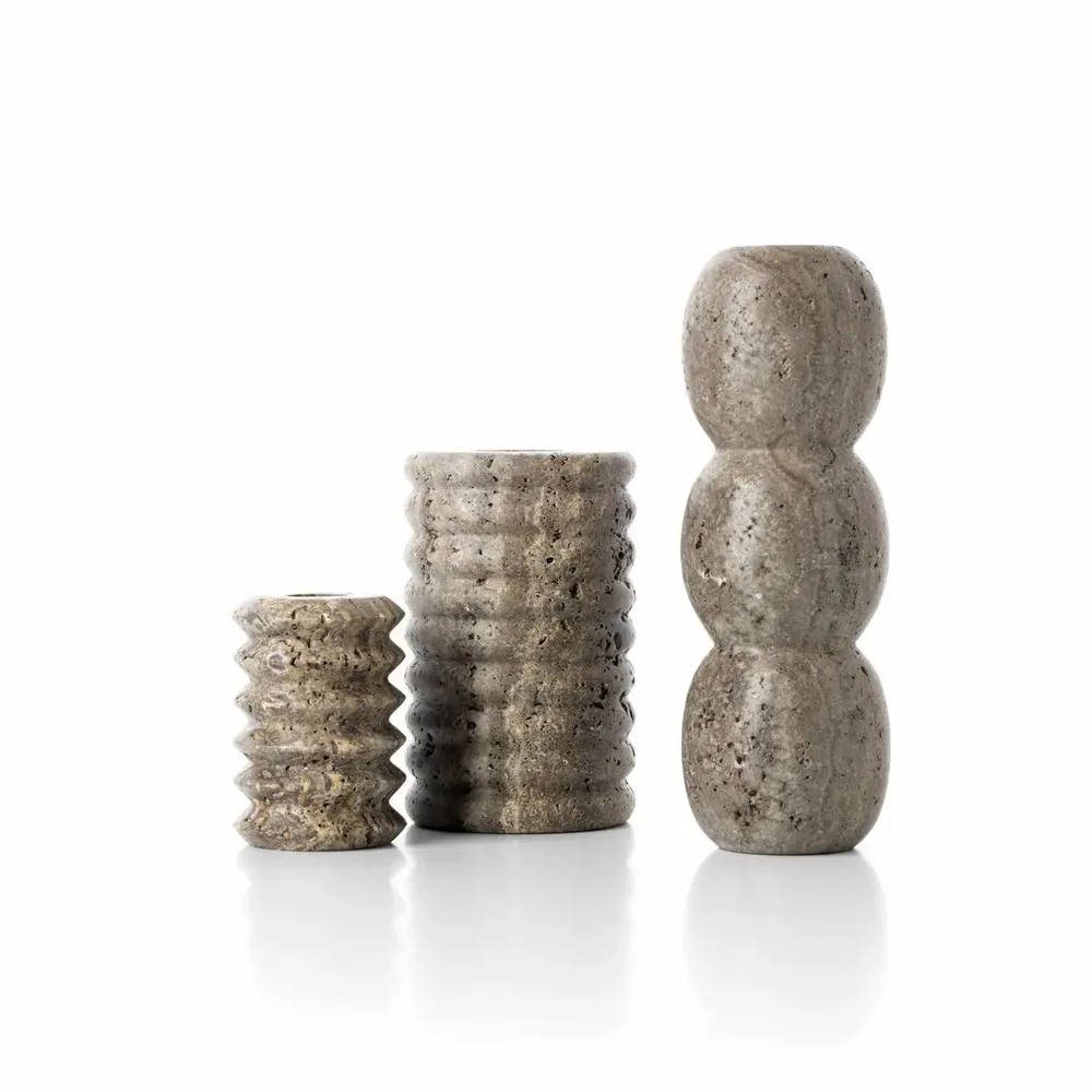 Bougeoirs et photophores  - Le Bougeoir Travertine Ripple - Gris - M - BAZAR BIZAR LIVING