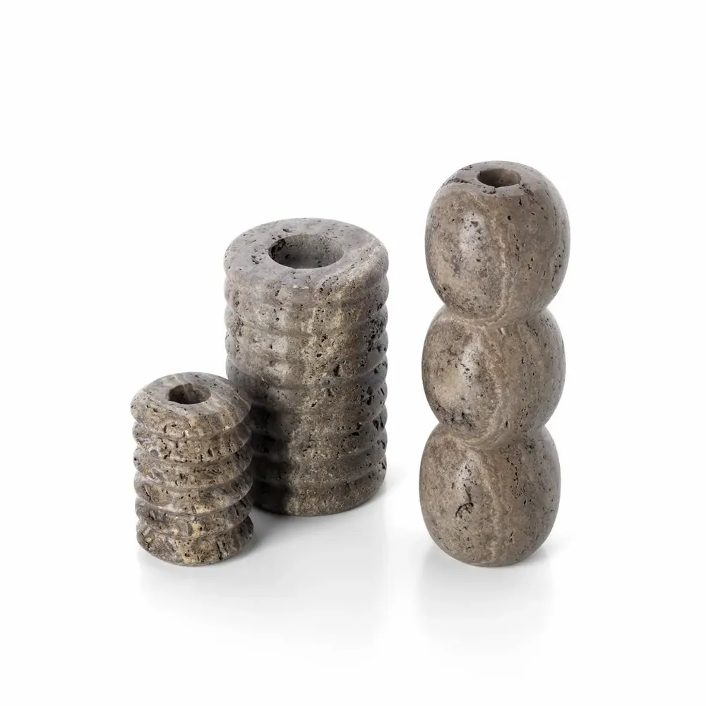 Bougeoirs et photophores  - Le Bougeoir Travertine Ripple - Gris - M - BAZAR BIZAR LIVING