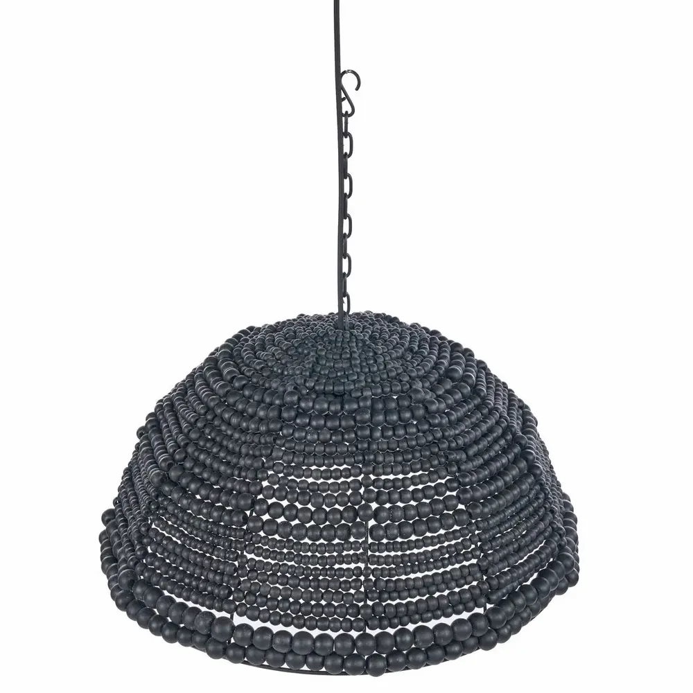 Ceiling lights - The Wooden Bead Dome Pendant - Black - BAZAR BIZAR LIVING