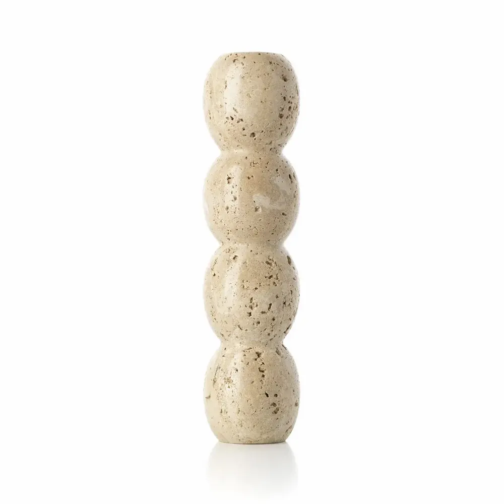 Bougeoirs et photophores  - Le Bougeoir Travertine Totem Taper - Beige - L - BAZAR BIZAR LIVING