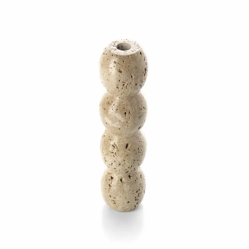 Bougeoirs et photophores  - Le Bougeoir Travertine Totem Taper - Beige - L - BAZAR BIZAR LIVING