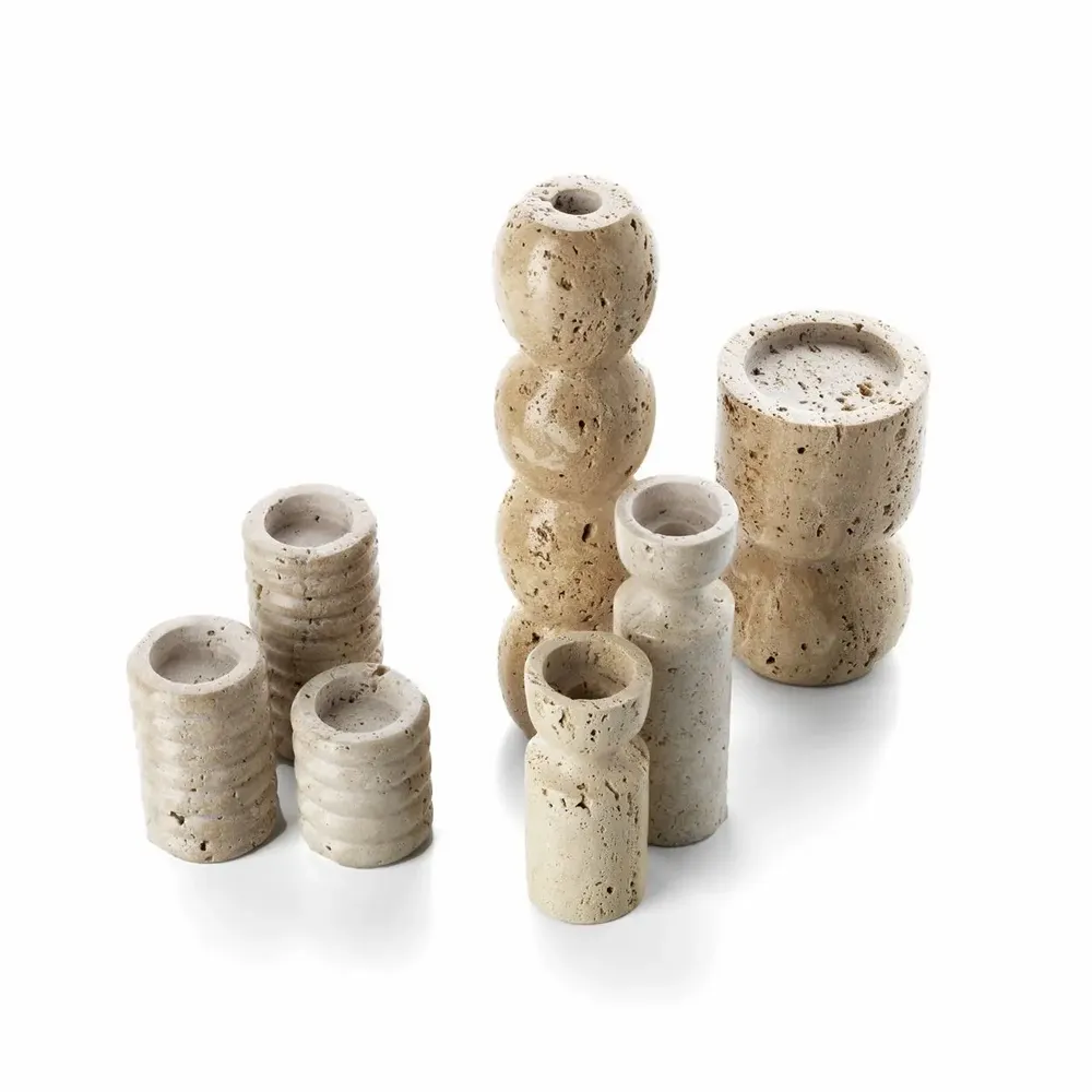 Bougeoirs et photophores  - Le Bougeoir Travertine Totem Taper - Beige - L - BAZAR BIZAR LIVING