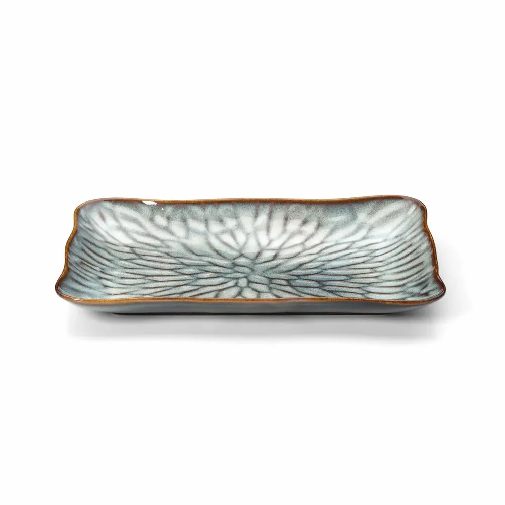 Everyday plates - The Lotus Ice Rectangular Plate - Grey Brown - L - BAZAR BIZAR LIVING
