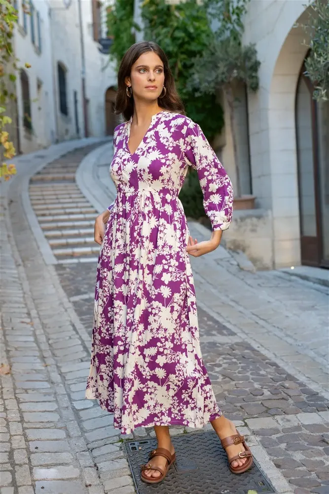 Prêt-à-porter - Robe longue "Flor Prune" - TERRE ROUGE