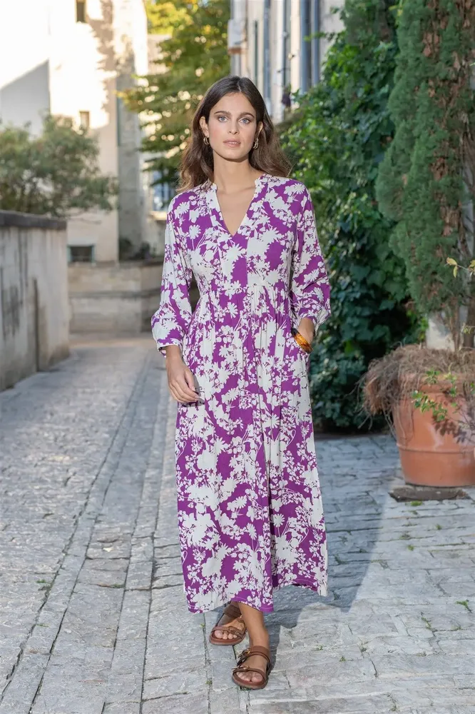 Prêt-à-porter - Robe longue "Flor Prune" - TERRE ROUGE