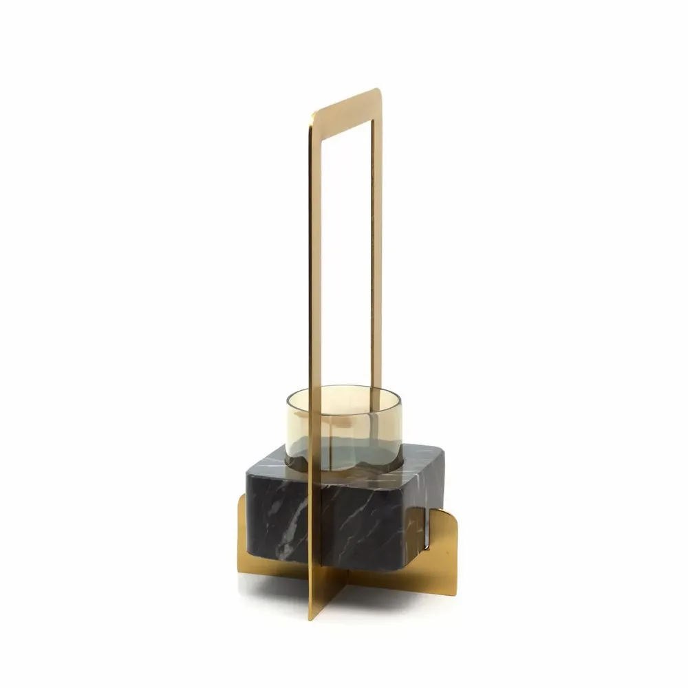 Candlesticks and candle holders - The Marbre d’Or Candle Holder - Gold Black - M - BAZAR BIZAR LIVING