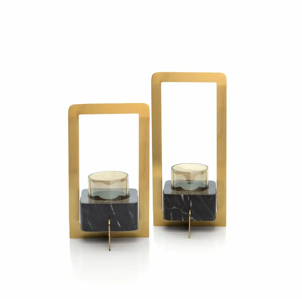 Candlesticks and candle holders - The Marbre d’Or Candle Holder - Gold Black - M - BAZAR BIZAR LIVING