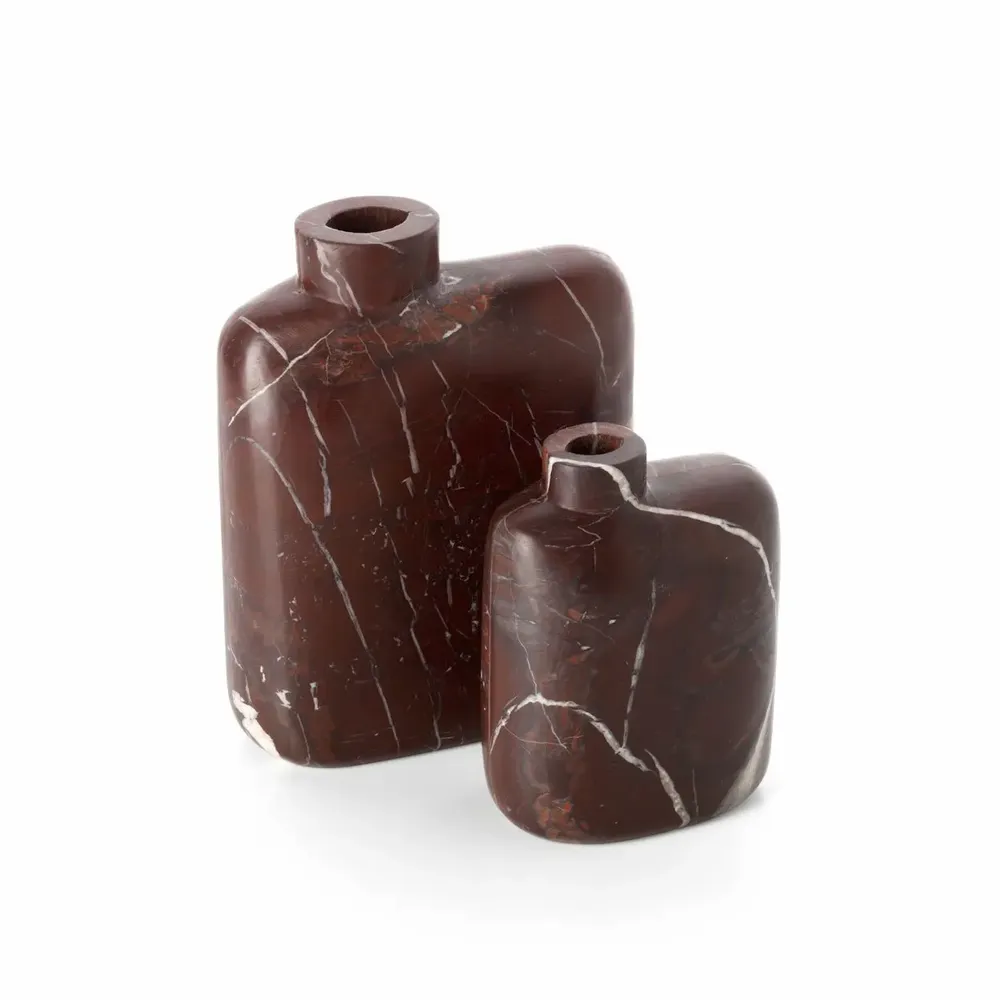 Vases - The Rosso Levanto Marble Vase - Wine Red - Low - BAZAR BIZAR LIVING