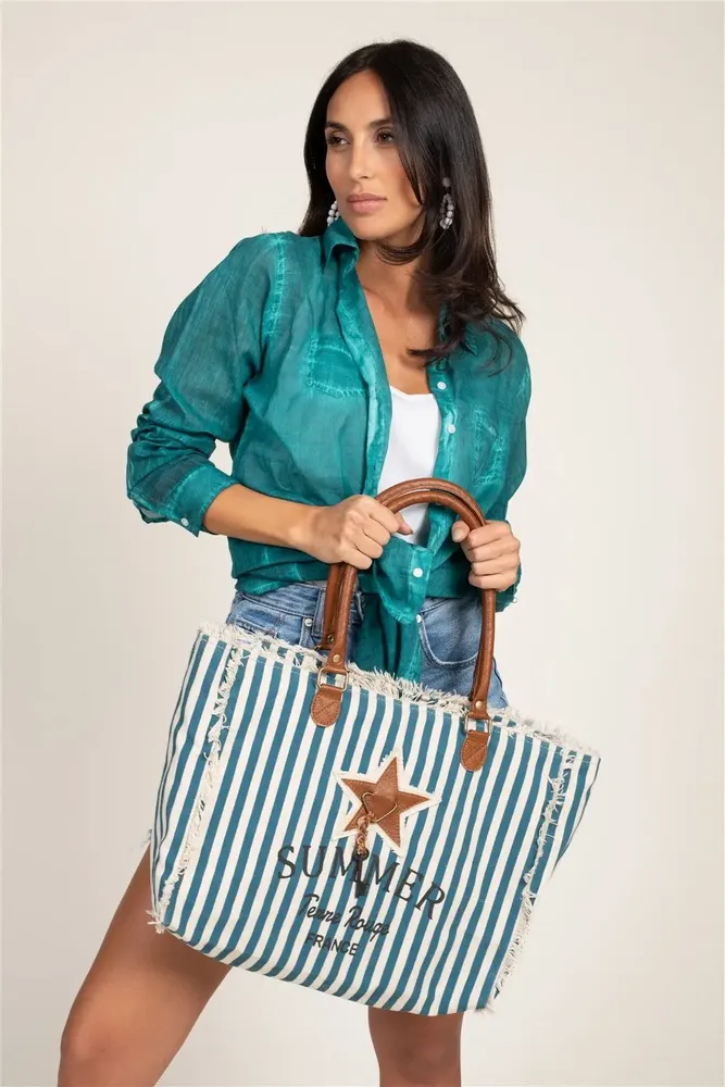 Sacs et cabas - Sac M rayures bleu Navy "Summer" - TERRE ROUGE