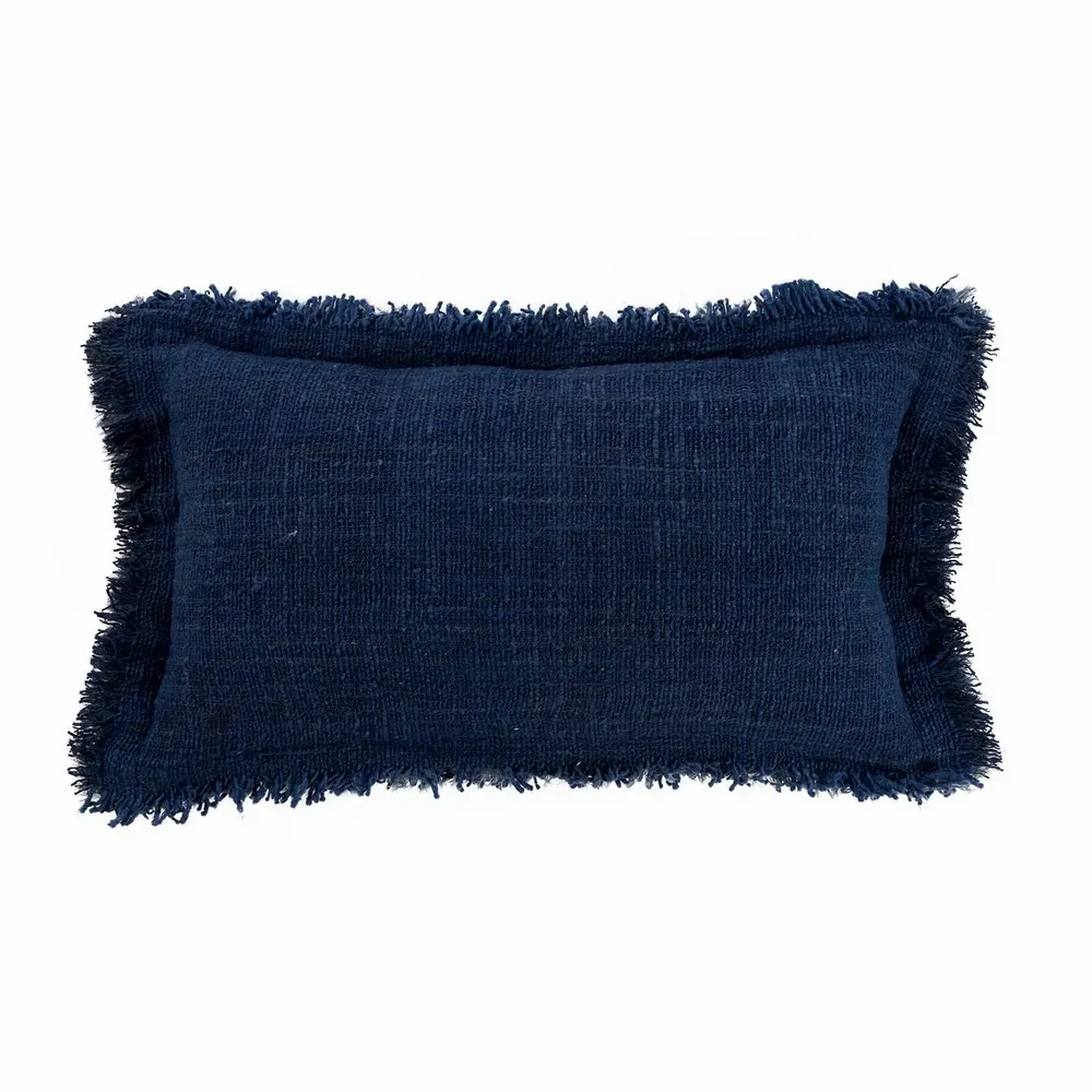 Cushions - The Azure Fringe Cushion Cover - Indian Blue - 30x50 - BAZAR BIZAR LIVING