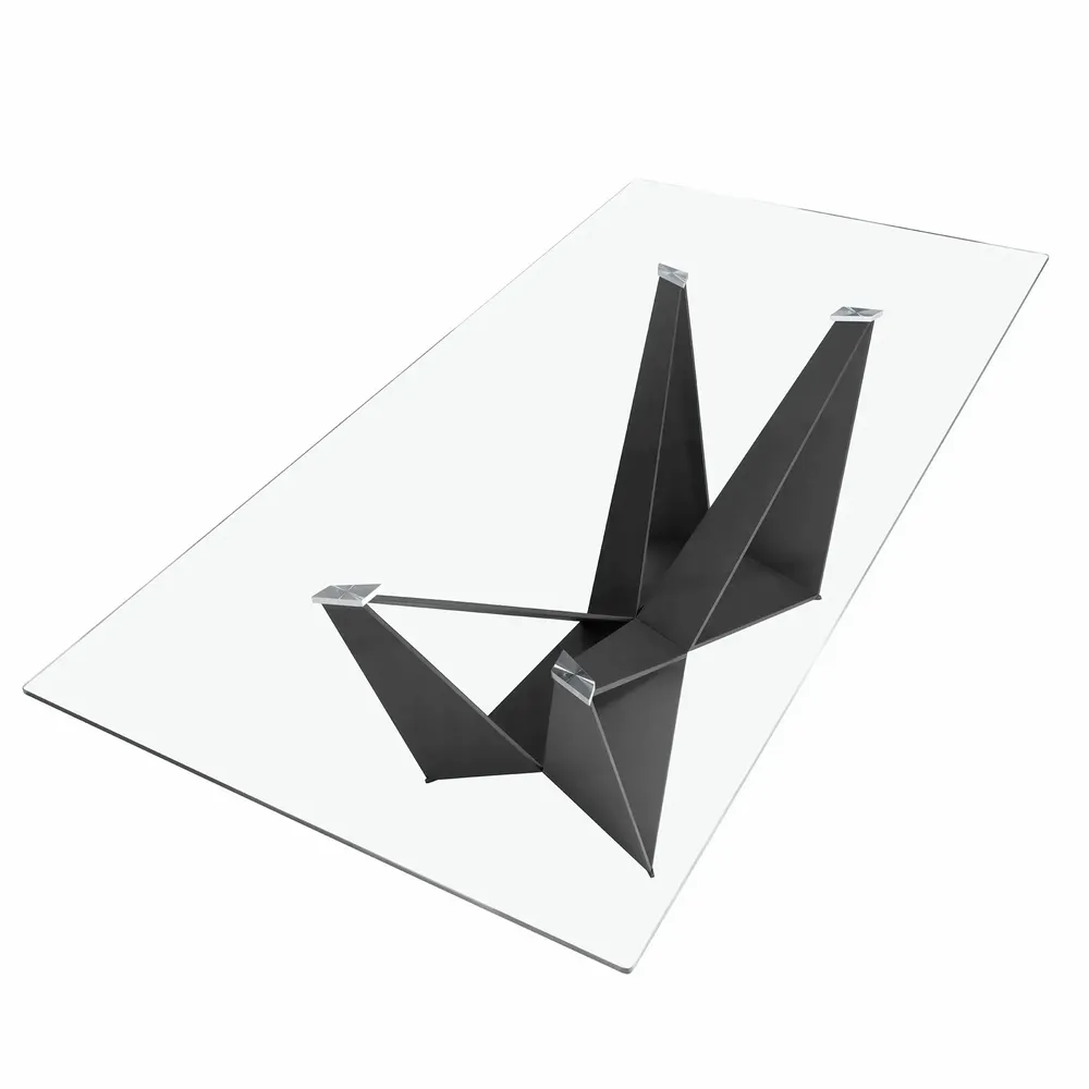 Dining Tables - Rectangular tempered glass and black steel dining table - ANGEL CERDÁ