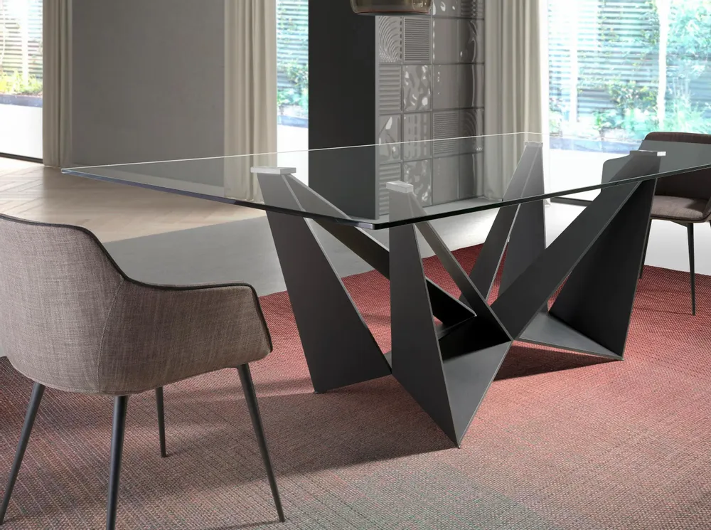 Dining Tables - Rectangular tempered glass and black steel dining table - ANGEL CERDÁ