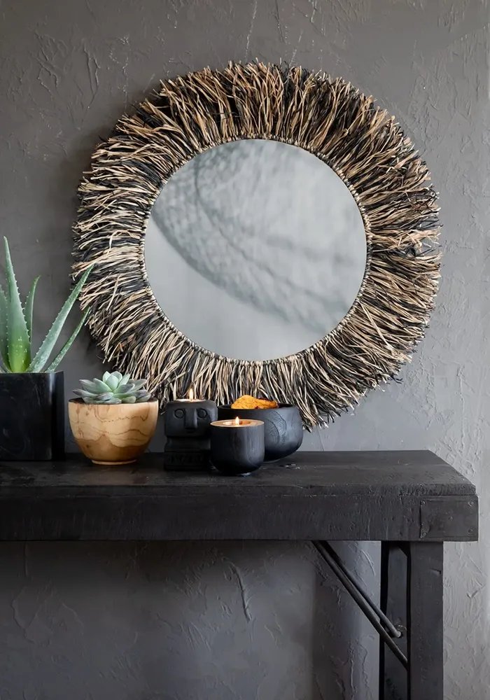 Miroirs - Le Miroir Raffia Fringe - Noir Naturel - L - BAZAR BIZAR LIVING