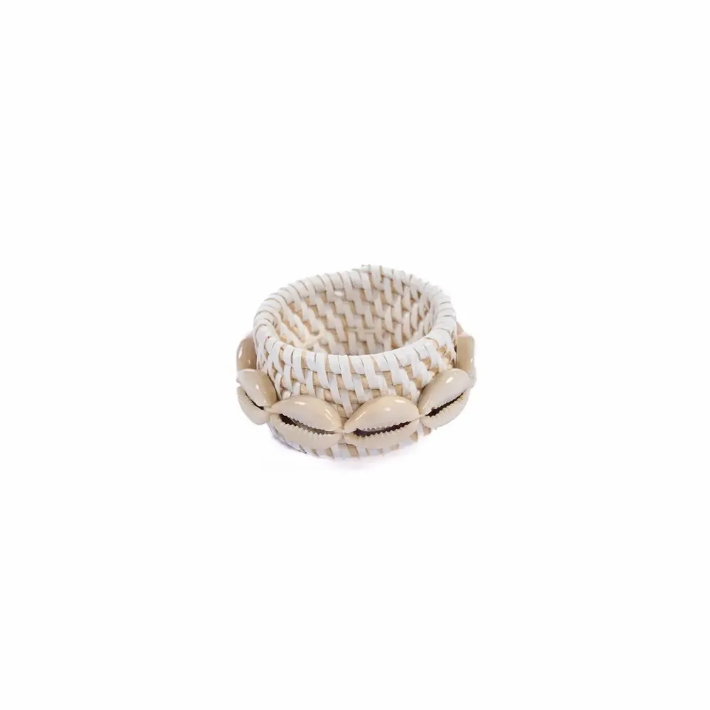 Napkins - The Rattan Shell Napkin Ring - White - Set of 4 - BAZAR BIZAR LIVING