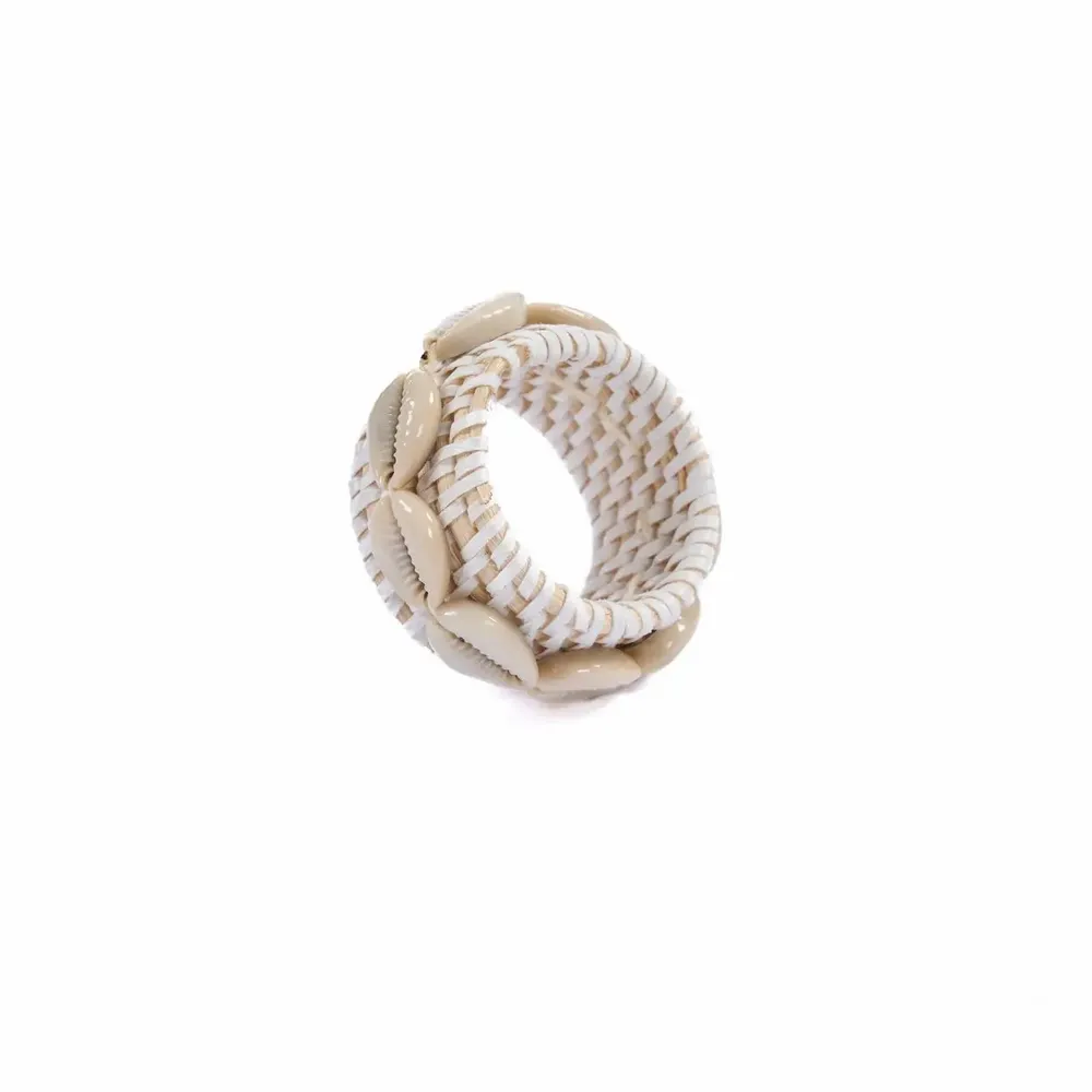 Napkins - The Rattan Shell Napkin Ring - White - Set of 4 - BAZAR BIZAR LIVING