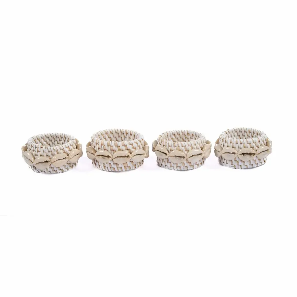Napkins - The Rattan Shell Napkin Ring - White - Set of 4 - BAZAR BIZAR LIVING