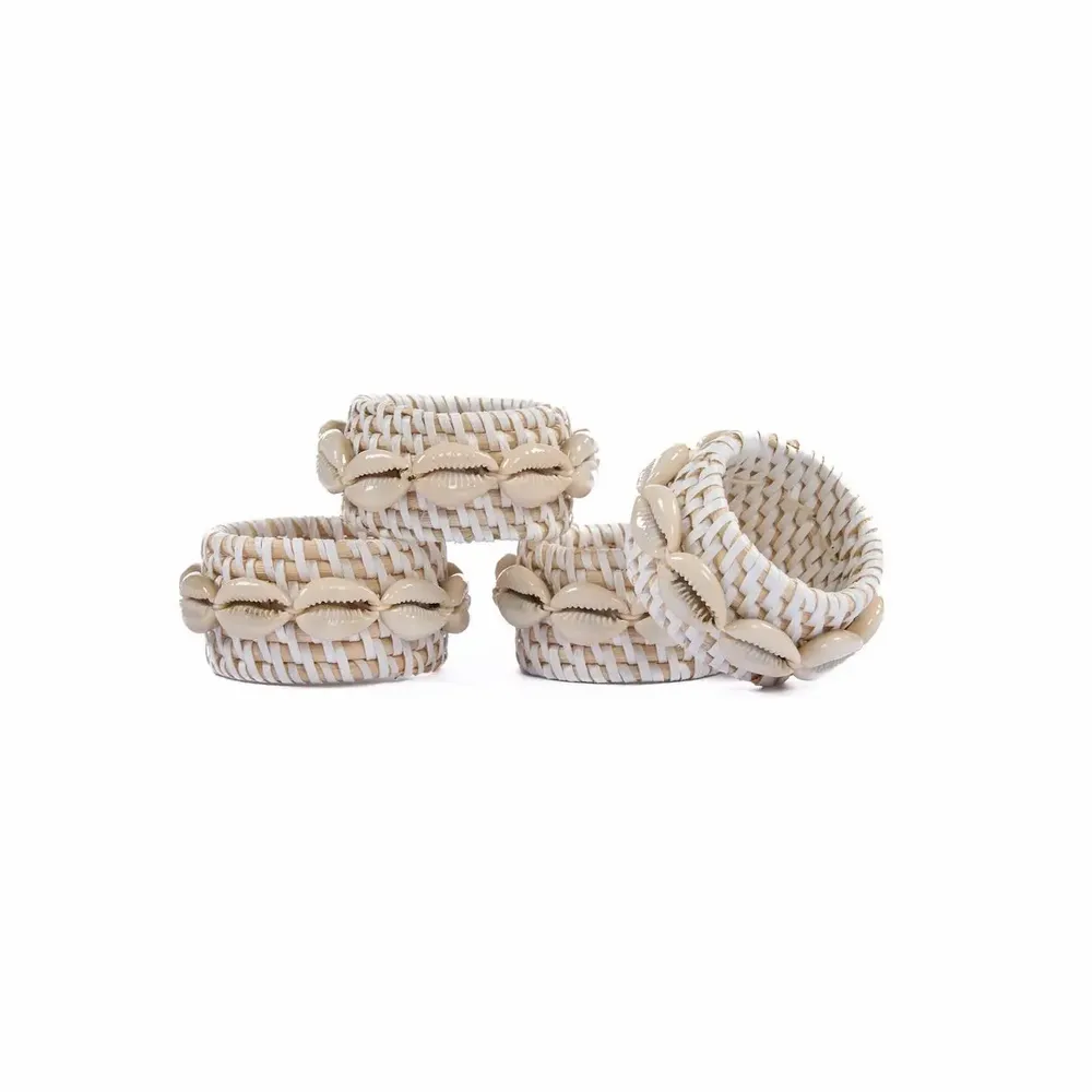 Napkins - The Rattan Shell Napkin Ring - White - Set of 4 - BAZAR BIZAR LIVING