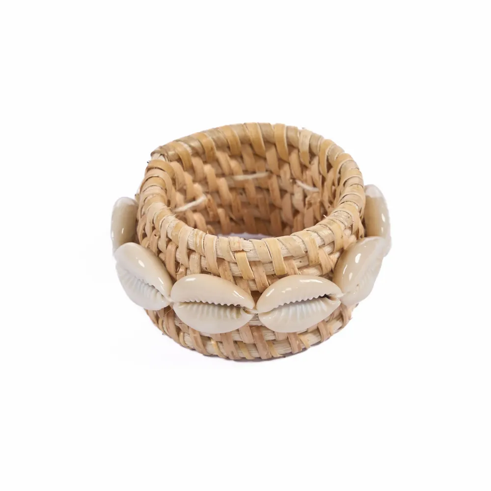 Napkins - The Rattan Shell Napkin Ring - Natural White - Set of 4 - BAZAR BIZAR LIVING