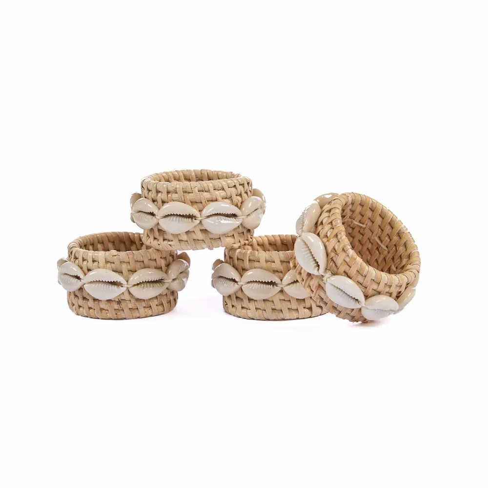 Napkins - The Rattan Shell Napkin Ring - Natural White - Set of 4 - BAZAR BIZAR LIVING