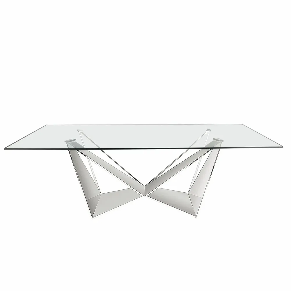 Dining Tables - Rectangular tempered glass and chrome-plated steel dining table - ANGEL CERDÁ