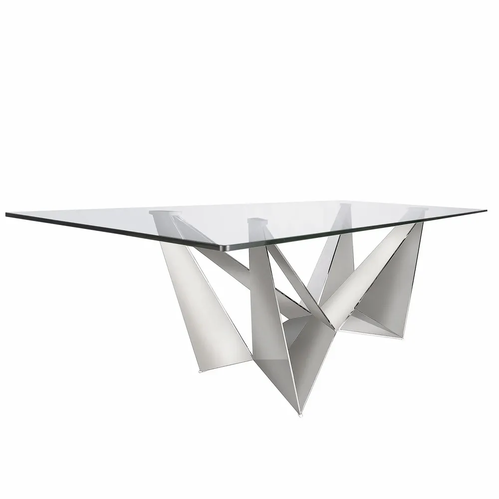 Dining Tables - Rectangular tempered glass and chrome-plated steel dining table - ANGEL CERDÁ