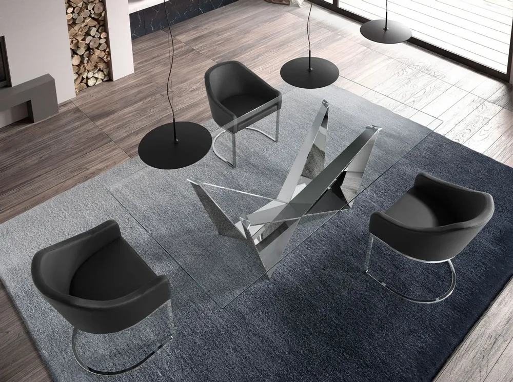 Dining Tables - Rectangular tempered glass and chrome-plated steel dining table - ANGEL CERDÁ